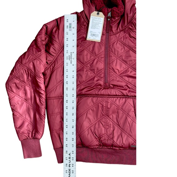 Prana Elsa Quilted Half Zip Kangaroo Pocket Pullover Hooded Jacket Maroon S NWT - Picture 5 of 11